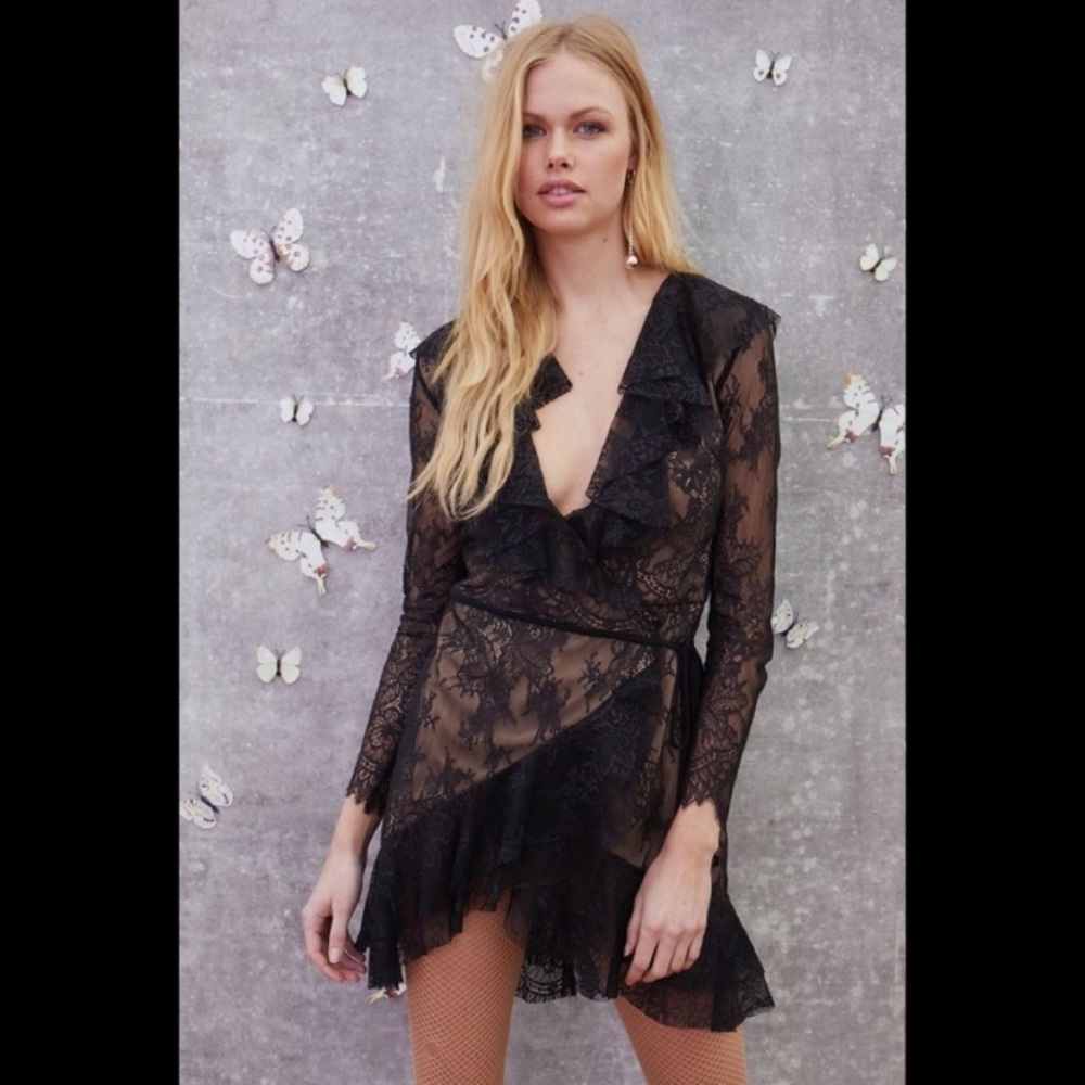 For Love And Lemons Black Lace Long Sleeve Dress